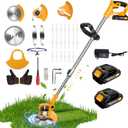 20000 RPM Electric Weed Wacker Cordless Eater, 21V Height Adjustable 6" Heavy-Duty Garden Edger Brush Cutter Cordless, Grass Trimmer Lawn Mower Trimmer with Blades, 2 Batteries, Charger (Yellow)
