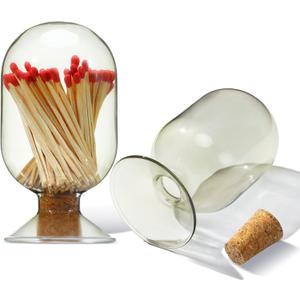 Teenyyou Smoke Grey Glass Match Cloche Holder Decorative Matches Jar Trendy Fireplace Display Decor, Not Include Sticks(5 x 2.87 Inch)