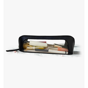 Clear Makeup Brush Bag Case,Leather Travel Make up Brush Holder, Portable MakeupBrush Case, Make Up Brush Pouch for Makeup Tools, Cosmetic Organizer with Zipper (Black)