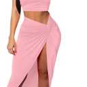 BEAGIMEG Women's Sexy One Shoulder Long Bodycon Slit Skirt 2 Pieces Dress (Small, Pink)