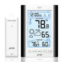 Indoor Outdoor Thermometer Hygrometer Wireless Weather Station - Inside Outside Thermometers Hygrometer Monitor with 330ft Remote Sensor, Battery Powered, Backlight Display (Black)