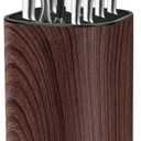 Qoosea Knife Block Without Knives Large Volume with Scissors Slot Sharpening Rod Slot Universal Knife Holder Easy Cleaning Detachable Knife Storage Space Saver for Kitchen Wood Color