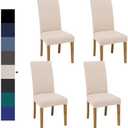 Dining Chair Covers, Dining Room Chair Cover Set of 4, Stretch Kitchen Chair Covers, Detachable Washable Chair Cover, Parsons Chair Slipcovers Protective, for Home, Restaurant, Banquet (Beige)