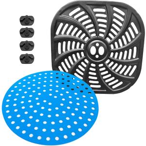 Air Fryer Replacement tray with silicone liner set for Gourmia GAF716 GAF778 GAF798 Air Fryer,8.97'' * 8.97'' Square Air Fryer Rack Grill With Rubber Bumpers,Dishwashers,non-stick