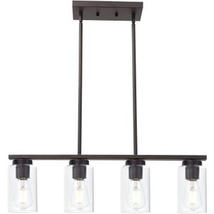 TODOLUZ Farmhouse Dining Room Chandelier 4-Lights Kitchen Island Light, Clear Glass Pendant Lighting Fixtures in Oil Rubbed Bronze