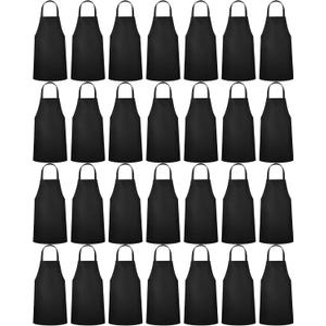 Foaincore 36 Pack Bib Aprons Bulk Plain Aprons for Man Woman Adult Unisex Apron Machine Washable Adjustable Bib Apron (Black)