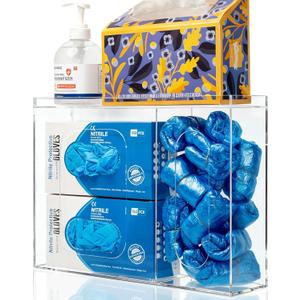 SEANADO Acrylic Disposable Glove Holder for Wall Mount or Tabletop , Clear Glove Box Organizer Rack Dispenser with Lid for Tissues, Beard Cover, Face Masks, Bags, Hairnet and Shoe Covers
