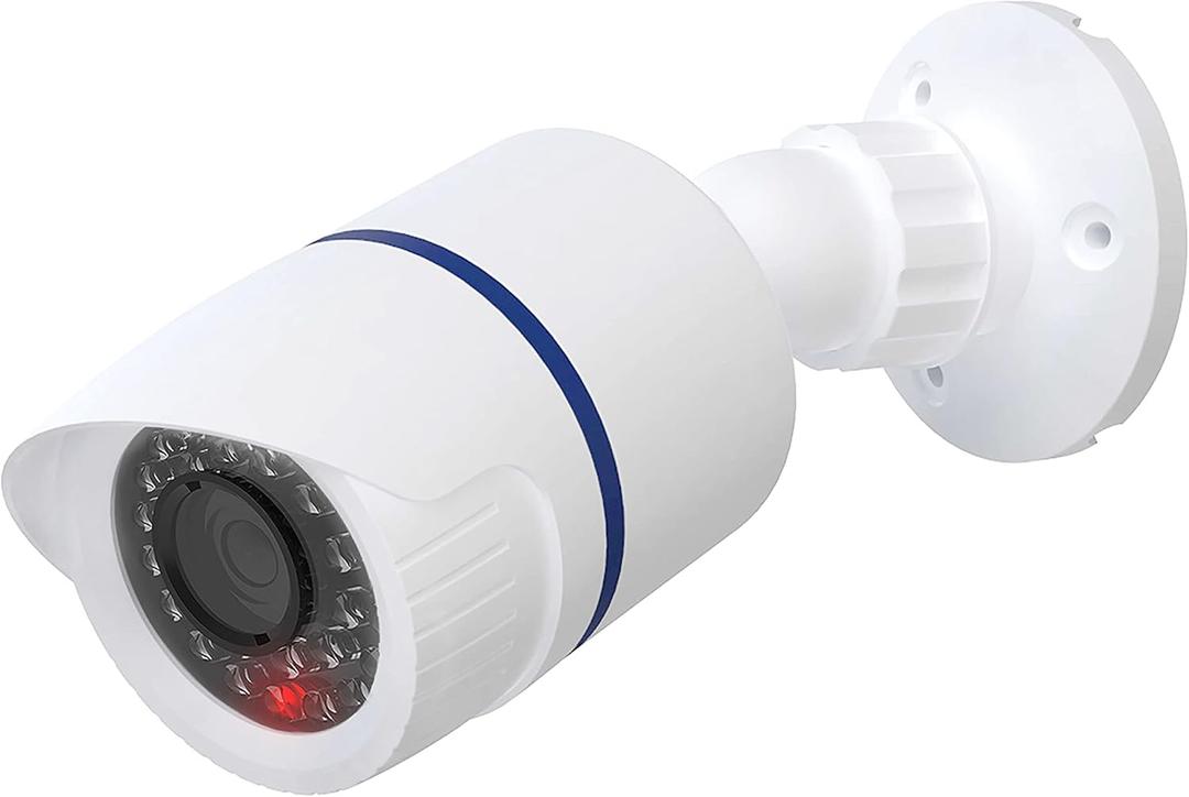WALI Bullet Dummy Fake Simulated Surveillance Security CCTV Dome Camera Indoor Outdoor with One LED Light, Warning Security Alert Sticker Decal (TC-W1), 1 Pack, White