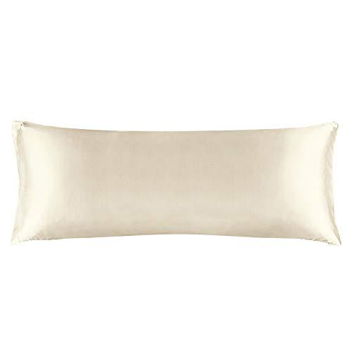 BEDELITE Satin Body Pillow Cover, Super Soft and Cooling Body Pillow Pillowcase for Hair and Skin, Breathable Silky Full Long Pillowcase Cover(20"x54", Beige)