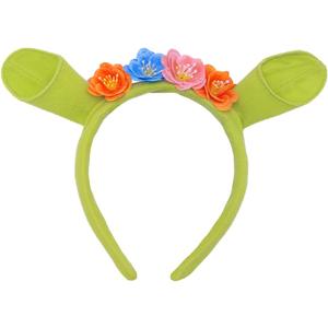 Green Ogre Ear Headband with Floral Crown – Funny Costume Accessory for Adults, Princess Cosplay, Halloween, Dress-Up Party