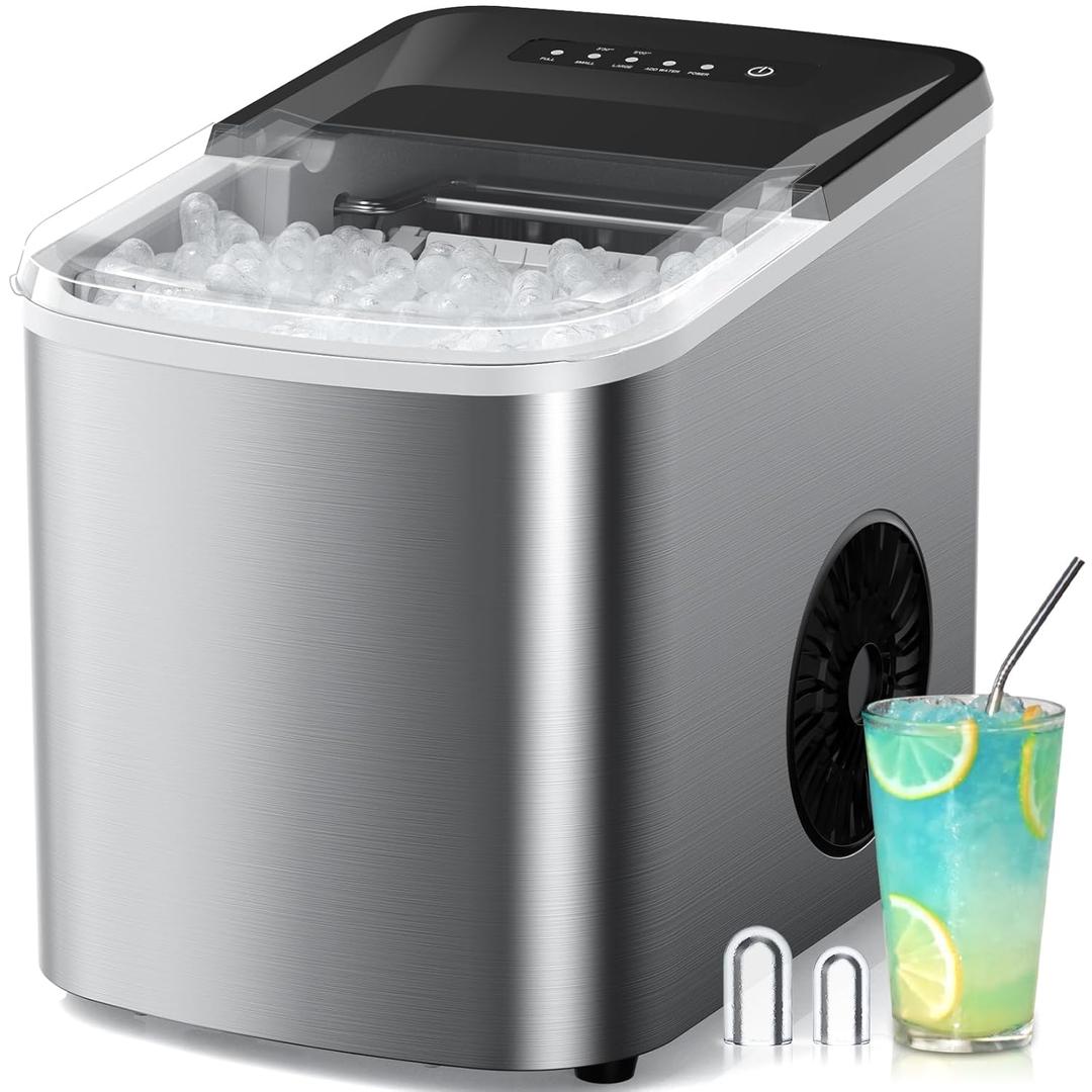 38lbs Per Day Ice Makers Countertop, 9 Ice Cubes in 3.5 Minutes, Self-Cleaning Ice Machine with 2 Bullet Sizes for Kitchen, Camping, RV, Parties