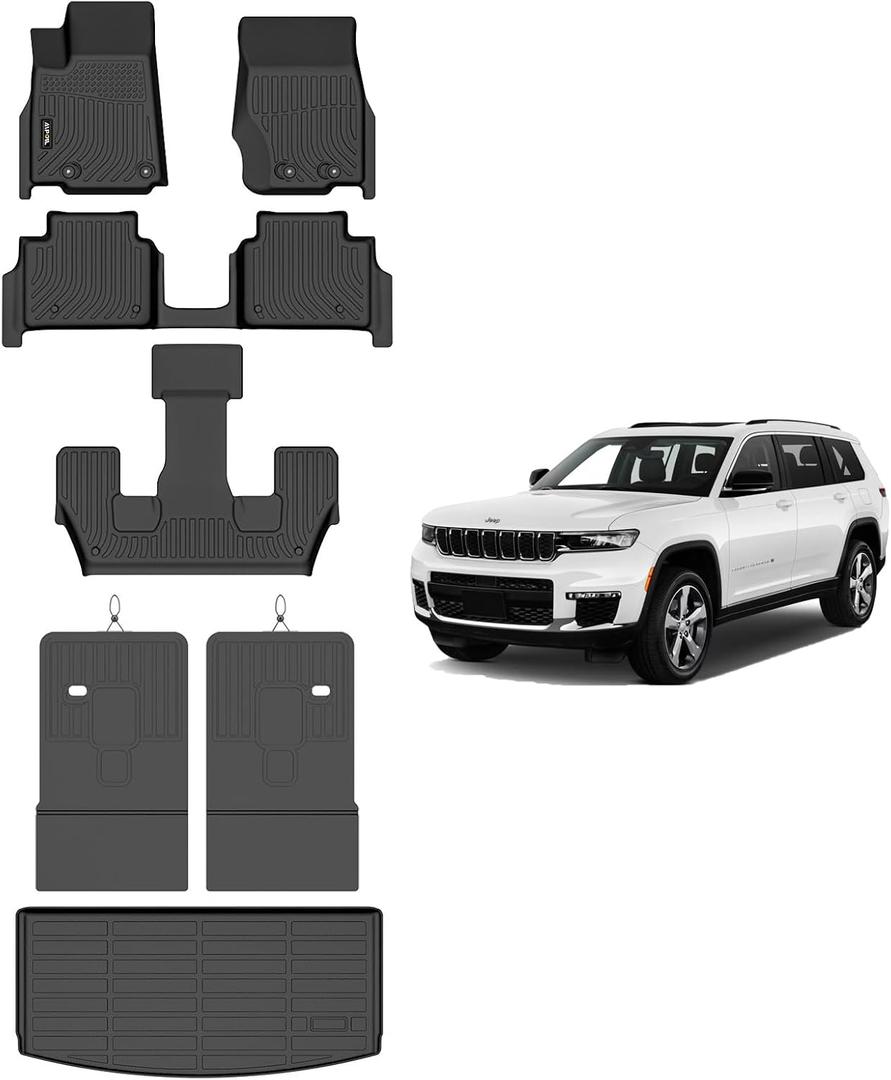 AIPOILTPE Floor mats Custom for 2021-2025 Grand Cherokee L(for 6 Seats) | All-Weather | Easy to Clean | All-Round Protection Full Set Automobile mats Accessories.