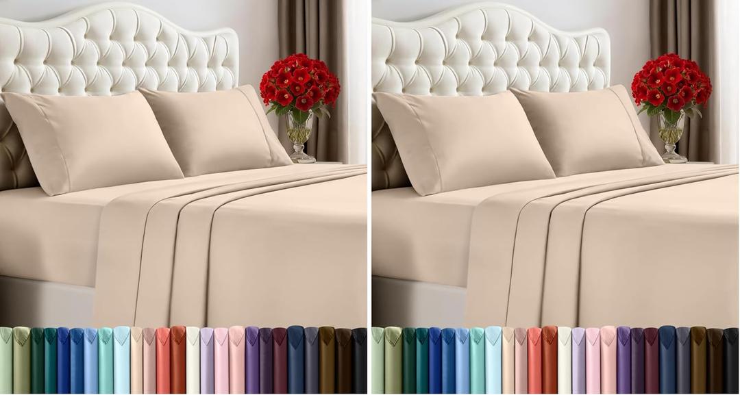 Utopia Bedding Full Sheet Set  4 Piece Bed Sheets for Full Size Bed, Soft and Breathable Microfiber, Includes 1 Fitted Sheet, 1 Flat Sheet and 2 Pillowcases (Beige) (Pack of 2)