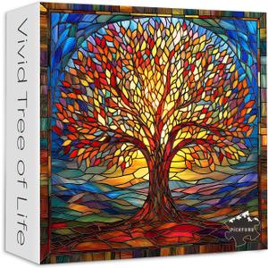 Mosaic Tree of Life Jigsaw Puzzles 1000 Pieces, PICKFORU Colorful Stained Glass Puzzles for Adults, Impossible Hard Plant Art Theme, Challenging for Adults