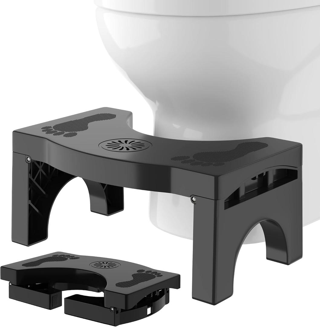 Foldable Toilet Stool for Adults, Non-Slip Bathroom Squatting Stool Portable Poop Stool Squat for Adult Kids Seniors, Toilet Assistance Potty Foot Step Stool, No Installation Required, Black