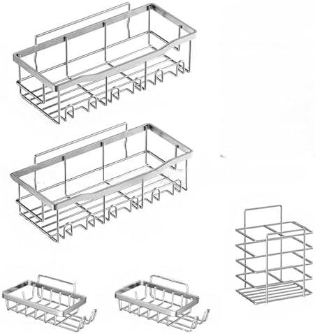 JWSWEIGDV Premium Stainless Steel Shower Box Non-perforated bathroom shelves Shower rack Sticky shower box 5 Pack Stainless Steel Bathtub Organizer Bathroom storage and home décor