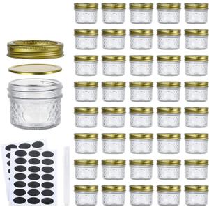 Encheng 4 oz Glass Jars With Lids And Bands, Small Canning Jars For Caviar, Herb, Jelly, Jams, Mini Wide Mouth Mason Jars For Kitchen Storage Preserving Food And Party Favors 40 Pack