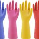 Rubber Kitchen Dishwashing Gloves - 4 Pairs Colorful Reusable Household Cleaning Gloves for Washing Dishes and Cleaning Tasks, Flexible Long-lasting and Non-Slip (Medium, Blue+Pink+Yellow+Red)