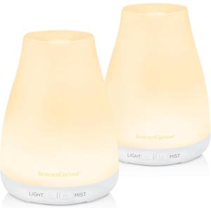InnoGear Essential Oil Diffuser, 2 Pack Ultrasonic Diffusers for Home Aromatherapy Humidifier for Bedroom Room 7 Colors LED 2 Mist Mode Auto Off, Basic White