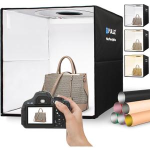 Portable Photo Studio Light Box, PULUZ 16"x16" Professional Dimmable Shooting Tent Kit with 160 LEDs Lights & 6 Kinds Double-Sided Color Backgrounds for Product Photography (16x16 Inch)