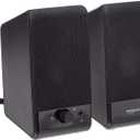 Amazon Basics USB-Powered Computer Speakers with Volume Control for Desktop or Laptop PC, Compact Size, Headphone Jack, Portable, Plug-N-Play, Black