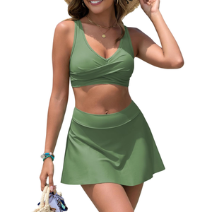 ZAFUL Womens High Waisted Bikini Sets Tummy Control Swimsuits 2025 Swim Skirt Two Piece Crisscross Tie Back Bathing Suit, Size XL