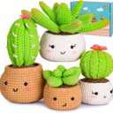 Crochet Kit for Beginners - Crochet Starter Kit with Step-by-Step Video Tutorials, Learn to Crochet Kits for Adults and Kids, DIY Knitting Supplies, 4 Pack Plants Family(40%+ Yarn)