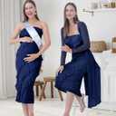 SUNNYBUY Elegant 2 Piece Maternity Dress with Mesh Cardigan, Strapless Ruffle Maxi Gown Cocktail Dresses for Baby Shower (Blue, M)