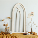 Arched Wooden Window Frame Wall Decoration, Rustic Farmhouse Wood Window Pane Hanigng Art Decor,  inches Gothic Cathedral Style Spire Design Wall Mounted Fake Window Decor, Distressed White(21x48) Inch