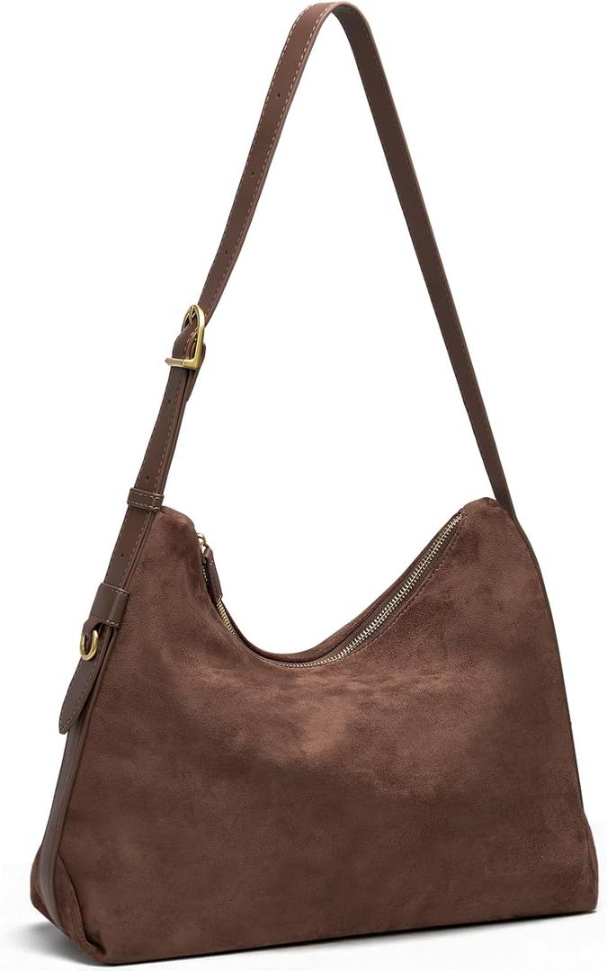 Hobo Bags for Women Slouchy Shoulder Suede Purse, Soft Crossbody Handbag with Multiple Pockets Casual Tote Purse (Coffee)