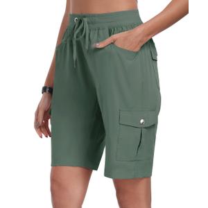MoFiz Womens Shorts with Pockets Loose Fit Casual Cargo Shorts Lightweight Ladies Hiking Shorts Army Green L