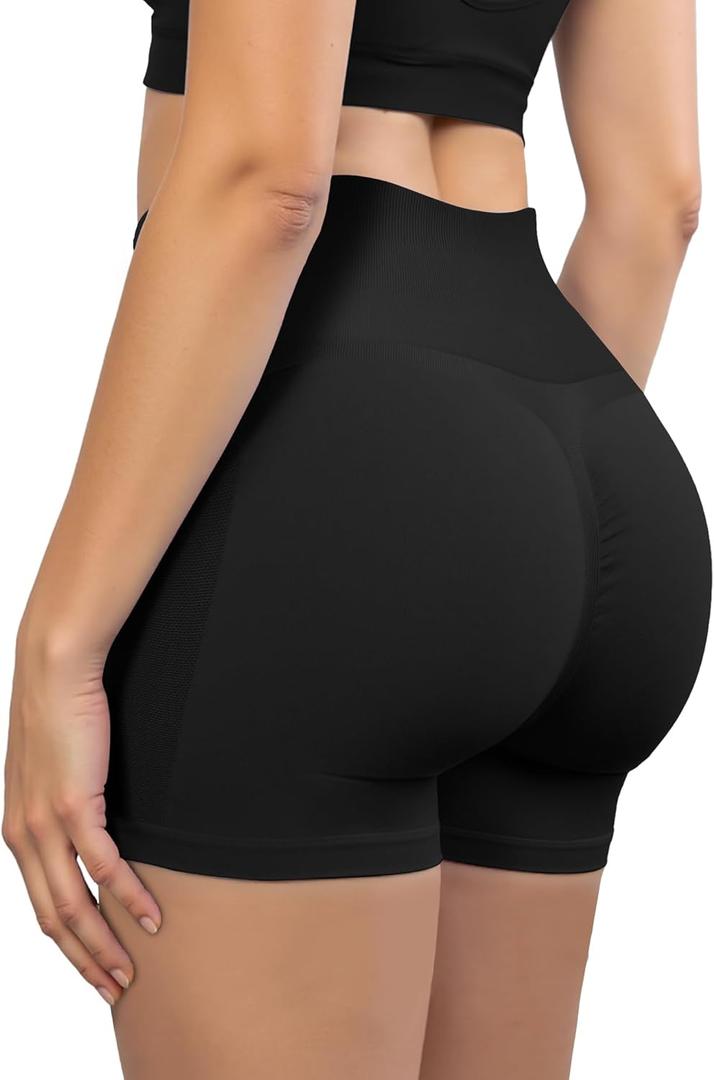 Beauty Women's 3.6" Athletic Seamless Scrunch Booty Shorts High Waist Lifting Butt Workout Gym Yoga Athletic Shorts (Large, Black)