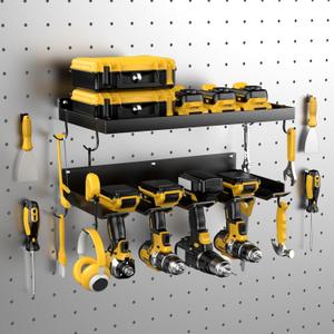 Power Tool Organizer Wall Mount with 4 Drill Holder, Formed Integrally Heavy Duty Garage Tool Organizers and Storage with Hooks for Battery, Tool Box, Screwdriver, Plier and Hammers Gifts for Men