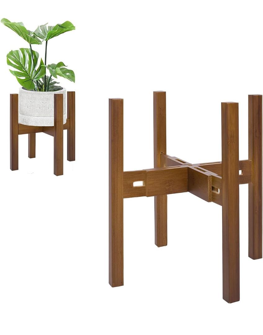 Adjustable Plant Stand Indoor,Bamboo Mid Century Modern Plants Stands, Stable Plant Holder,Fit 8 9 10 11 12 inch Pots (Pot & Plant Not Included)