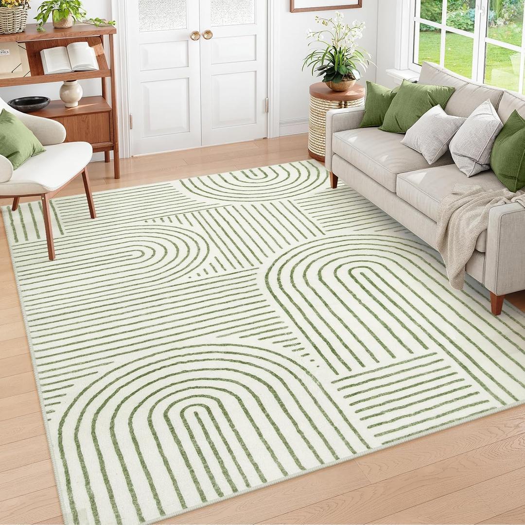 Lahome Abstract Washable Area Rug 5x7, Soft Bedroom Rug Ultra-Thin Non Slip Green Rugs for Living Room, Modern Accent Rug Large Carpet for Dining Room Office Darrell (5'x7',Green)