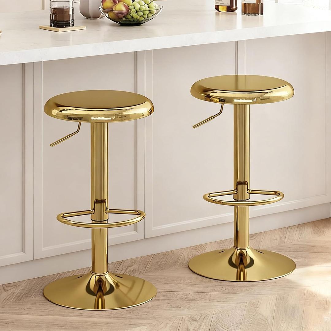 CAROLMADE Bar Stools Set of 2, Adjustable Metal Bar stools Swivel Counter Height Stool, Backless Barstools for Kitchen Island Pub, Gold