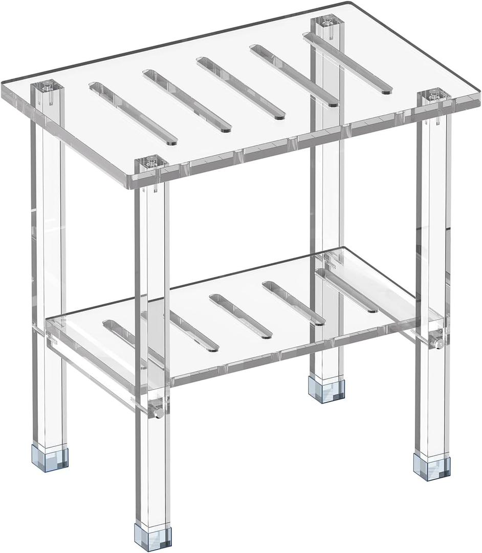 Acrylic Shower Bench for Inside Shower 10.04" D X 15.55" W X 16.14" H, Heavy Duty (Hold Up to 300lbs) Bathroom Shower Stool with Storage Shelf, for Shaving Legs & Spa, Waterproof Non-Slip