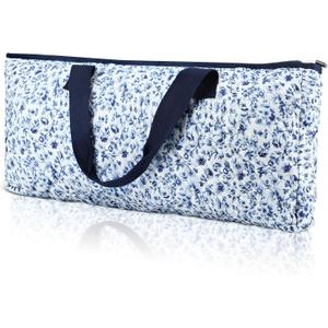 Quilted Mahjong Carrying Bag 21 x 9.8 x 3.1 Inches Portable Mahjong Bag American Tiles Bags Blue Printed Floral Quilted Carrying Organizer for Women Gift(Floral,Dark Blue)