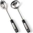 Stainless Steel Ladle and Pasta Server Set, Food-Grade Thickened Metal Soup Ladle & Spaghetti Spoon with Non-Slip Handles, Durable Cooking Utensils for Pasta, Soup & Everyday Kitchen Use