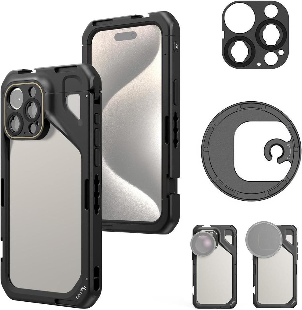 SmallRig for iPhone 15 Pro Max Phone Cage with 67mm Filter Adapter, Upgraded Quick Release Design Phone Video Rig Cage for Videography/Video Recording/YouTube/Live Streaming/Vlog - 4391B