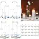UDU Set of 16 Cylinder Glass Vases and 24 Pcs Floating Candles for Centerpiece, 4,6,8,10 Inch Tall Clear Hurricane Candle Holder Glass Vases for Centerpiece Table Wedding Home Decor