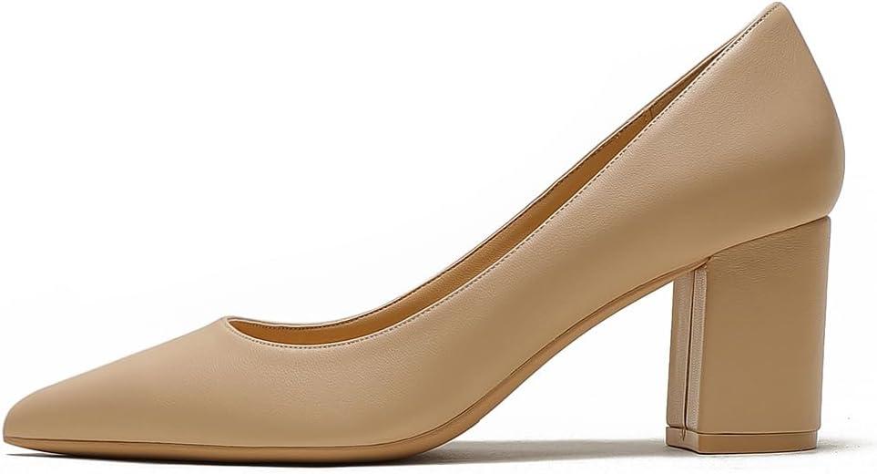 JOY IN LOVE Pumps for Women Chunky Heels Comfortable Block Heel Work Dress Pump Shoes (6, Apricot Matte)