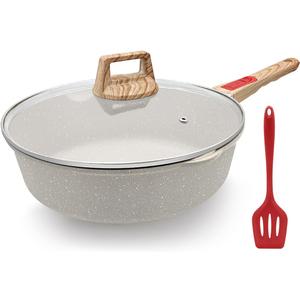 12 Inch Frying Pans Nonstick with Lid, 5 Qt Large Deep Frying Pan Skillet with Cover, Non Stick Cooking Saut Pan Compatible with All Stovetops, Detachable Handle, Oven Safe, PFOA PFOS Free (White)