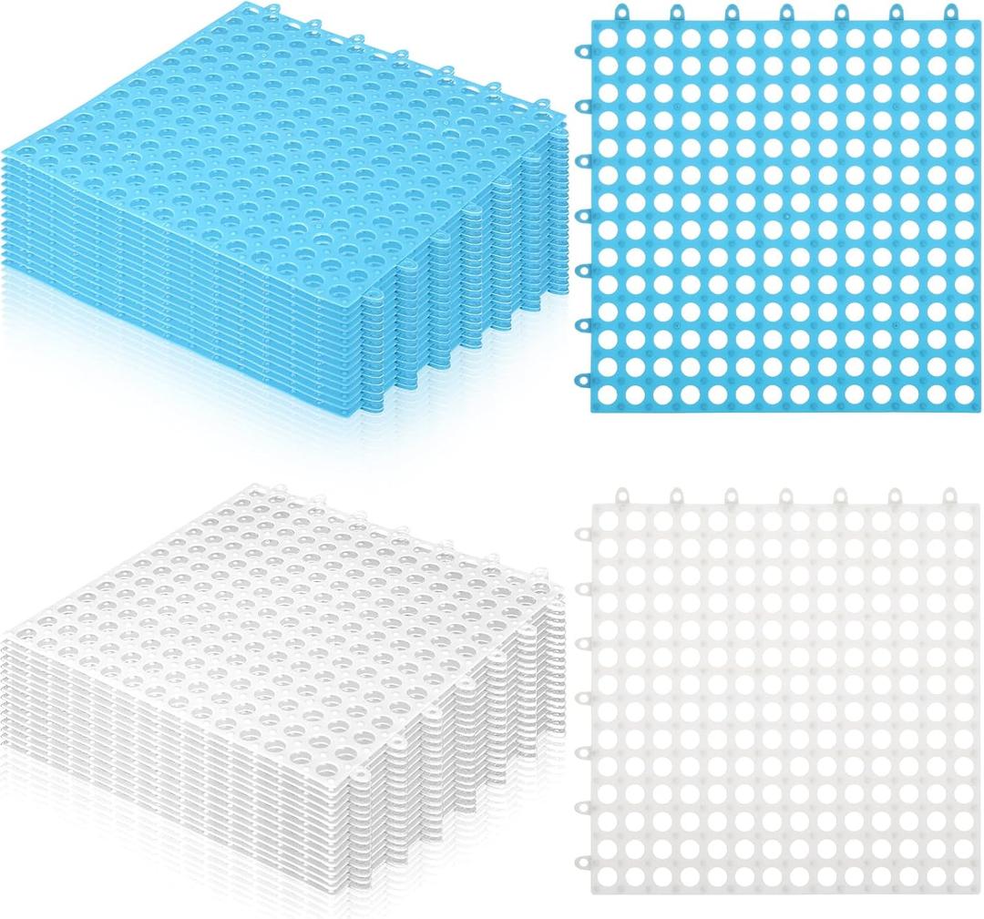 11.8'' Interlocking Floor Tiles Bulk 30 pcs, 3 x 10 ft Drainage Pool Flooring Mats Swimming Pool Non Slip Splicing Waterproof Splash Matting Mesh Doormat Roll Modular Interlocking Cushion Water Drain