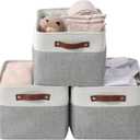 DECOMOMO Storage Bins Fabric Storage Baskets for Shelves, Linen Closet Organization Toys Nursery (Grey and White, Large - 3 Pack)