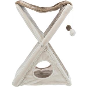 TRIXIE Miguel Fold and Store Cat Hammock, Indoor Cat Furniture with Dangling Toys, Scratching Pad, and Cave, Taupe/Light Gray