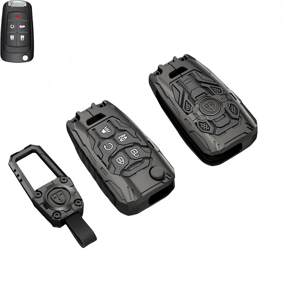 Heavy Zinc Alloy Key fob Cover, Keychain, Key Case, Accessories Compatible with Chevy Chevrolet Equinox Camaro Cruze Malibu Impala Spark Sonic GMC Buick Terrain Encore Allure Regal (Model-B)