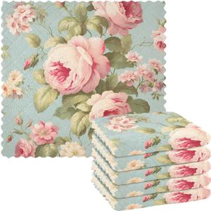senya Kitchen Dishcloths, Vintage Pink Rose Flower Cloth Dish Towels 6 Pack Super Absorbent Dishtowels Reusable Cleaning Cloths