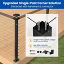 Muzata Black Corner 42 Inch Modular Cable Railing Post T-drilled One-Post Corner Solution Surface Mount Stainless Steel Cable Railing System Kit Indoor Outdoor Modular Post Kit RW36