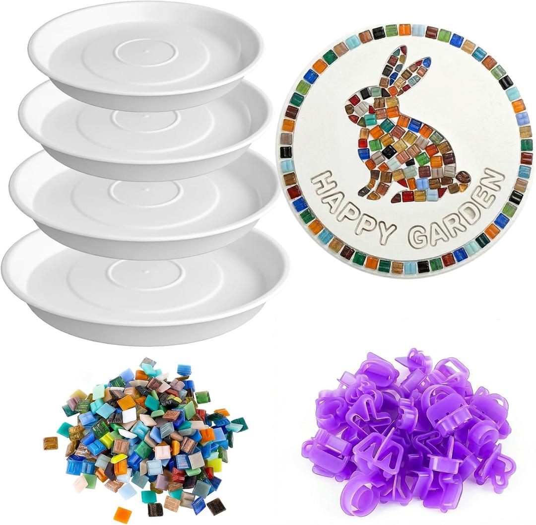 U0U Stepping Stone Kit Includes 4 Size Round Cement Molds,Mosaic Tiles and Carving Tools,DIY Garden Stepping Stone Kit for Kids,Family,Outdoor Walkways Pavement Decoration (No Concrete Mix)